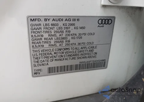 2017 Audi Q7 Premium Plus из США, поврежденный, VIN WA1LAAF72HD024965